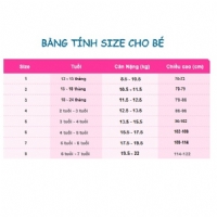 Bảng tính size cho bé